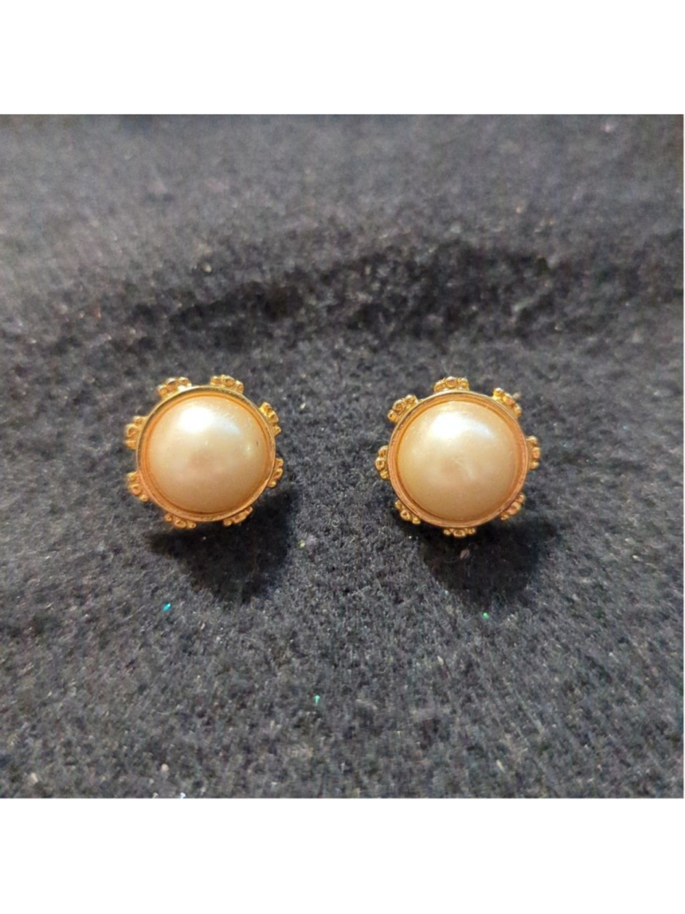 Gold Tone Cream Faux Pearl Round Stud Statement Earrings